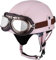 Deutschen Retro Motorrad PU Leder Helm Open Face Motorradhelm mit Schutzbrille ECE-Zulassung Motorradkreuzer-Rollerhelm im Scooter Mofa-Helm Vintage Jethelm für Herren Damen Pink,M
