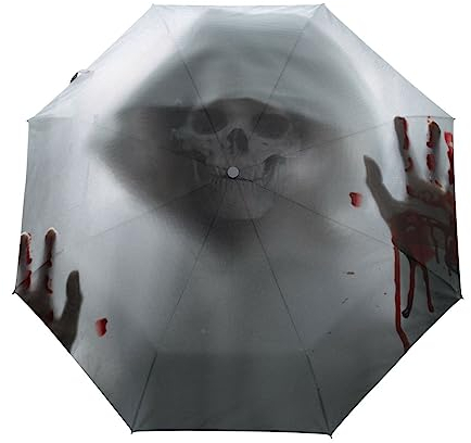 GAIREG Totenkopf-Regenschirm für Halloween, Regenschirm, klein, kompakt, tragbar, zusammenklappbar, automatisches Öffnen
