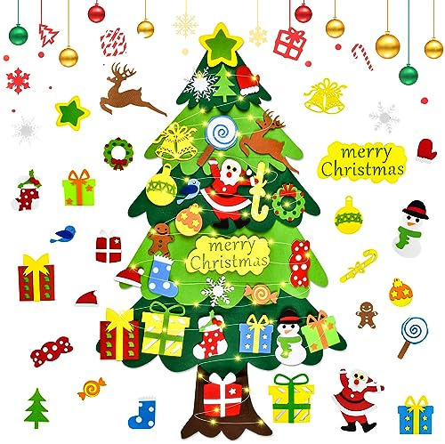 DazSpirit 3.28Ft Albero Di Natale In Feltro Per Bambini DIY Con 27 Ornamenti Staccabili, Regali Decorazioni Natalizie Da Parete Per Porte