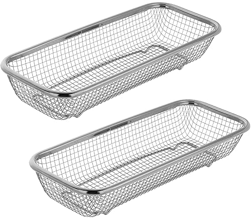 TNSLAND Pack of 2 Dishwasher Baskets Baby Metal Baby Baskets for Storing Baby Cutlery Metal Dish Scrubber Dishwasher Cutlery Basket Worktop Utensil Holder Stainless Steel Baskets