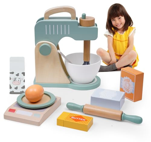 Cliplanyard Toy Kitchen Accessories, Play Kitchen Accessories Wooden Kitchen Toys Wooden Mixer Coffee Maker Toaster, Kids Role Play Toys Toddler Toy Kitchen Set For Girls Boys