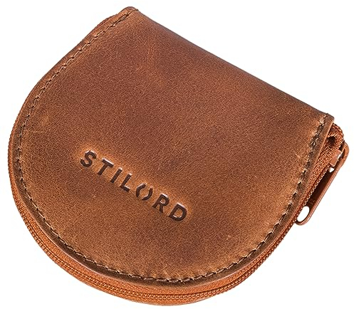STILORD 'Benji' Bourse Porte Monnaie Cuir Mini Portefeuille pour Hommes Femmes Vintage Porte-Monnaie Porte Clef en Cuir Véritable, Couleur:Cognac - Brillant