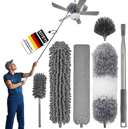 6PCSPlumeau Poussiere Telescopique,Tete de Loup Longueur 250CM Plumeaux Microfibre Lavable acvs Tête Nettoyage Différentes Plumeau Télescopique pour Ventilateur Plafond Toile D'Araignée Stores Meubles