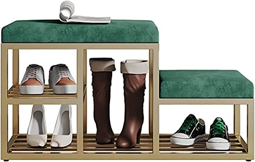 Schuhaufbewahrungsbank, Schuh-Organizer für den Eingangsbereich, Schuhregal-Bank mit Metallgitter-Regalen, Schuhaufbewahrungs-Organizer für den Eingangsbereich (Dunkelgrün)