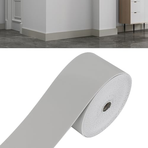 jackfru Battiscopa morbidi da 10 m, largo e spesso, listello decorativo flessibile, autoadesivo, profili di transizione, battiscopa, battiscopa, venature in legno di marmo (grigio-10 m)