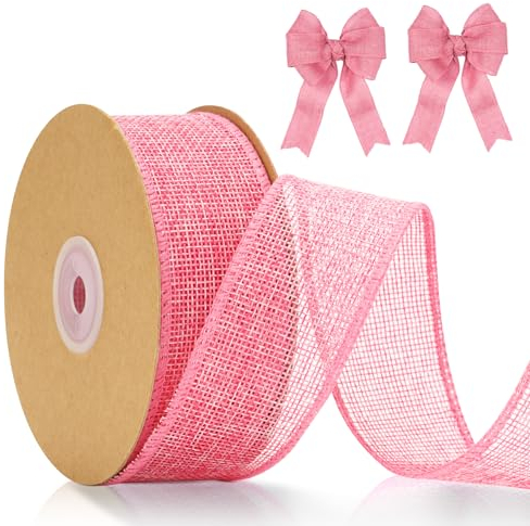 jijAcraft 4cm Juteband mit Draht Rosa: Geschenkband für Schleifen 10M Schleifenband zum Basteln Jute Dekoband für Kranz Geschenk