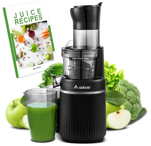 Aobosi Masticating Juicer Machine, 2-In-1 Cold Press Juicer with Large Feed Chute for Juice & Ice Cream, Powerful Slow Juicer for Vegetable and Fruit, Easy Clean Self Feeding (Black)