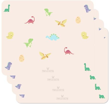 TINYLOADERS 4xSET Platzdeckchen, Platzmatte, Tischset, Placemat, Unterlage in vielen Farben und Motiven, frei von BPA, 43 cm x 34 cm, Dinosaur