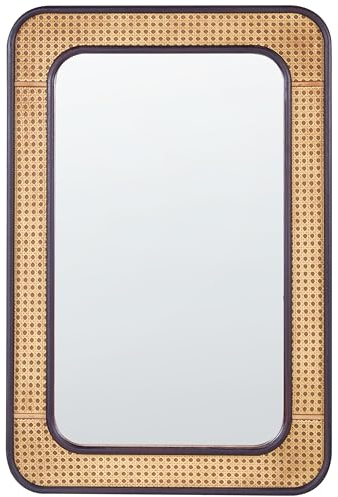 Wandspiegel mit breitem Rahmen Wiener-Geflecht Heller Holzfarbton 90x60cm Bernas
