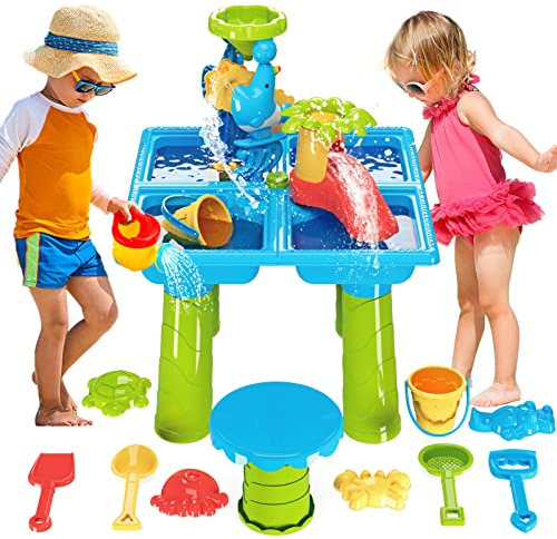 deAO Wasserspieltisch 4 in 1 Wassertisch Kinder inkl. Sand- und Wassertisch, Sandform, Schaufel, Gießkanne, Aktivität Sensory Play Tabelle Sand Wasser Spielzeug ab 2 3 4 Jahre Jungen Mädchen (Platz