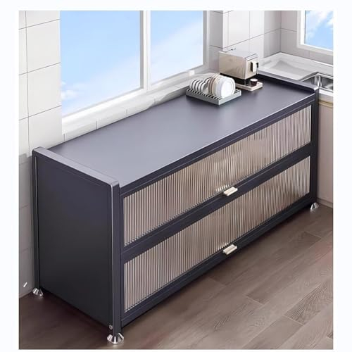 ELSKBRUN Speisekammer-Aufbewahrungsschrank, Mikrowellenregal, transparentes Klappschalter-Türdesign, großer Küchenschrank für Geschirr, Töpfe und Pfannen (schwarz 80 x 42 x 80 cm)