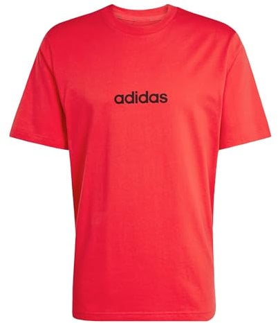 adidas Herren Essentials LINEAR Single Jersey Tee, Pure Ruby/Black, S