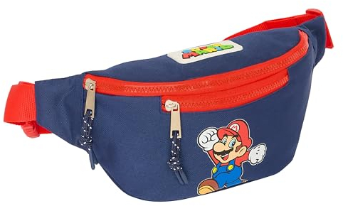 Super Mario World Gürteltasche mit Außentasche, ideal für Jugendliche und Kinder verschiedener Altersgruppen, bequem und vielseitig, Qualität und Widerstandsfähigkeit, 23 x 9 x 12 cm, Marineblau,