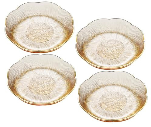 F Fityle Assiette à Fruits, Assiette à dîner, Bord Rond doré, Assiette à Dessert Transparente empilable, Bol à Fruits de comptoir pour gâteau, comptoir de, 4 Or Transparent