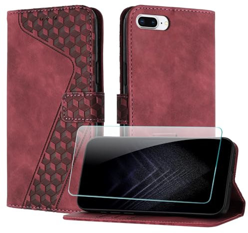 JayModCase Case for iPhone 8/7/6 Plus (5.5 Inch) with Screen Protector, Flip Wallet for iPhone 6S Plus cover [Card Holder] [Magnetic Closure] [Kickstand] 360 Shockproof Protective Case - Red