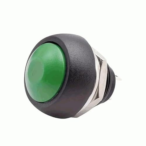 AUTOZOCO Botón Pulsador Momentáneo, Botón Auto Reinicio, Pulsador de contacto momentáneo, Tamaño del orificio de montaje 12 mm, 1 NO, SPST, CA 250V 1.5A | 125V 3A, IK08, Verde