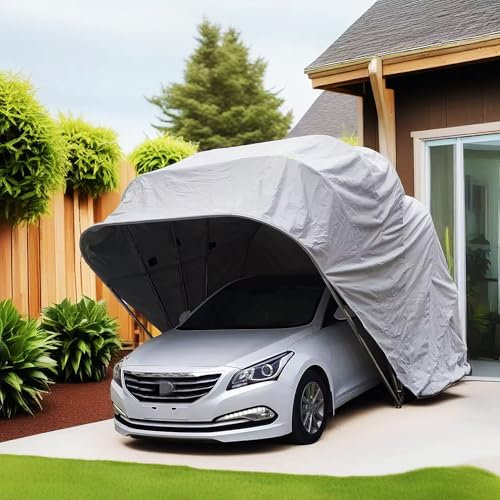 WTTTTW Carport Pliable Semi-Automatique, carport Mobile résistant au Froid et à la Pluie, carport rétractable hydraulique en métal Robuste, Garage Portable,18x8.2x7.6ft