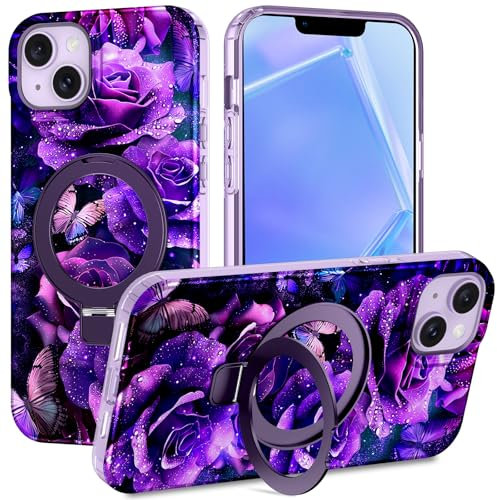 LONTECT for iPhone 13 Case,iPhone 14 Case with Magnetic Invisible Ring Stand [Compatible with MagSafe], Shockproof Full Body Rugged Slim Women Girl Men Case for Apple iPhone 13/14,Dark Purple