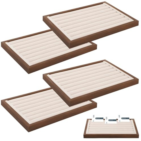 4 Pack ID Badge Tray Organizer, Wood Name Badge Tray Holder with Foam Base, Wooden Name Badge Tray for ID Card Name Tag, 13 x 10 inch