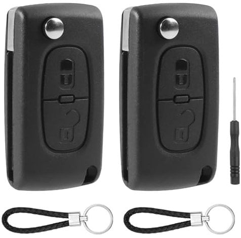 HTTYHT 2 Pièces Coque Clé de Voiture 2 Boutons Compatible avec Peugeot 207/207 SW CE0523 307 308 3008 5008 Partner Citroen C3 Picasso Télécommande Boîtier Clef de Remplacement avec Porte-Clés