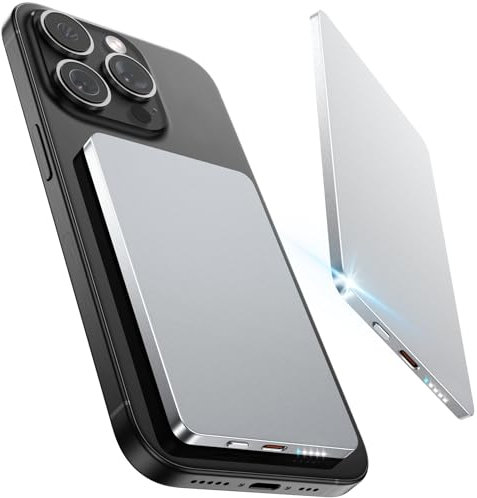 5000mAh für Magsafe Powerbank Mini 22,5W Power Bank USB C in Out Schnellaufladung, Wireless Magnetische Akkupack, Kabellose Externe Handyakkus für iPhone 16/ Plus/Pro/Pro Max/ 15/14/ 13/12 Grau