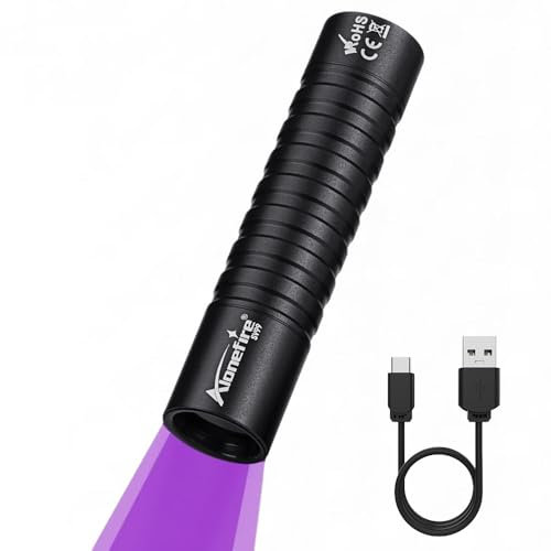 Alonefire SV99 Linterna UV 3W 365nm Pequeño Recargable USB C Portátil Ultravioleta Luz Negra Mini Detector de Orina para Resina, Pesca, Escorpión, Minerales, Pegamento, Ámbar con Batería Incorporada