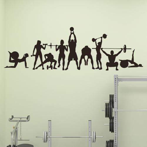 SUPERDANT Wandtattoo Krafttraining Workout Wandsticker Sport Wandaufkleber Gewichte Heben Yoga Ball Vinyl Wandsticker Für Fitnessstudio Fitnesstraining Kraftraum Dekorieren