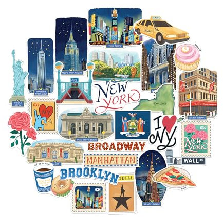 Navy Peony Iconic New York City Statement Sticker (28 Stück) – für Laptop, Trinkflasche, Koffer