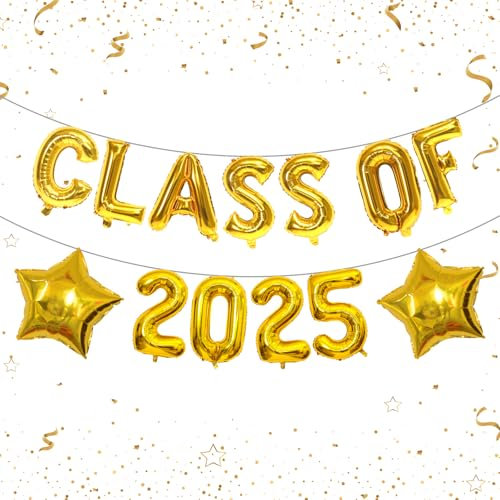 HILAVO Luftballons Klasse 2025, Gold Graduation Ballons Klasse 2025 Dekorationen mit Gold Stern Ballons für Klasse 2025 Abschlussfeier Party Dekorationen