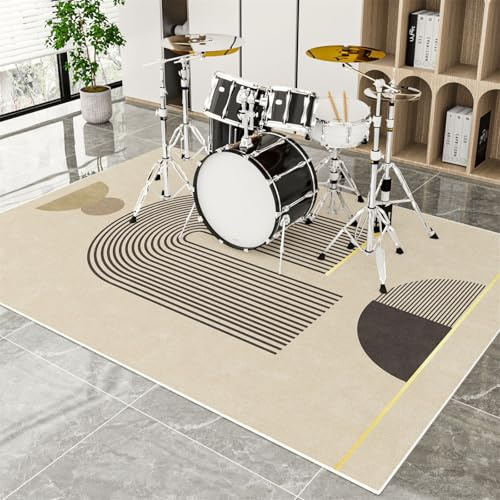 Hixingo Schlagzeug Teppich E Drum mit Schallschutz, Schlagzeugteppich Schallschutz rutschfeste Teppich Schalldämmend Antivibrationsmatte für Studio, Wohnung (Gewölbte Linien,100 * 160cm)