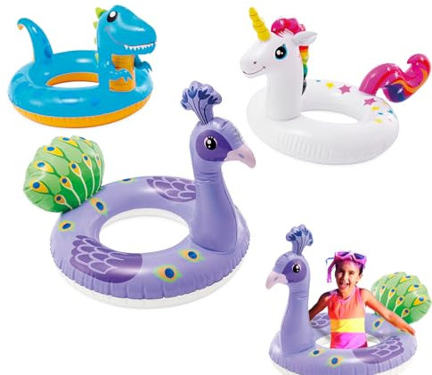 1 Stück Aufblasbarer Schwimmring, Dinosaurier/Einhorn/Pfau PVC Wasserspielring,Schwimmreifen Wassersport Partyzubehör Schwimmringe Tierringe für Baby Kinder 2-6 Jahre Sommer Schwimmbad Pool Strand
