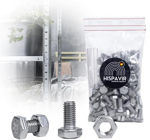 HISPAVIR | Pack de 100 Unidades | Tornillo Estanteria | 50 Tornillo Hexagonal 933 8x16 + 50 Tuercas 934 M8 | Acero Inoxidable | Especial ambientes húmedos | Estantería Metalica de Angulo Ranurado