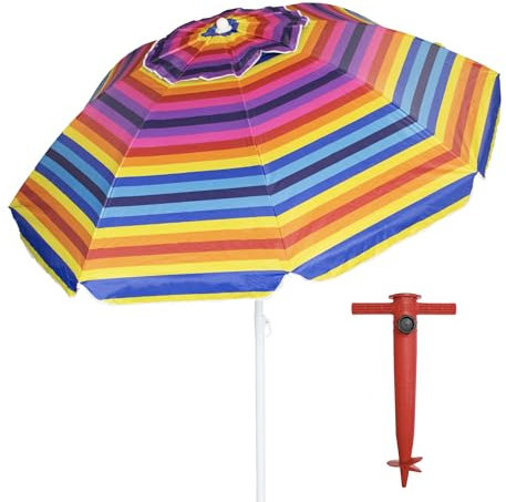 Pincho Ombrellone da spiaggia grande, 200 cm, supporto incluso, protezione UV50+, inclinazione e altezza regolabile, 8 aste in fibra vetro, tubo metallico, antivento, multicolore, 200 cm