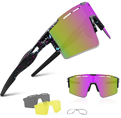 BangLong Polarisierte Sonnenbrille, Fahrradbrille Herren Damen UV 400 Schutz mit 3 Wechselgläser, Schutzbrille Sportbrille für Outdoorsport Radfahren Laufen Golf