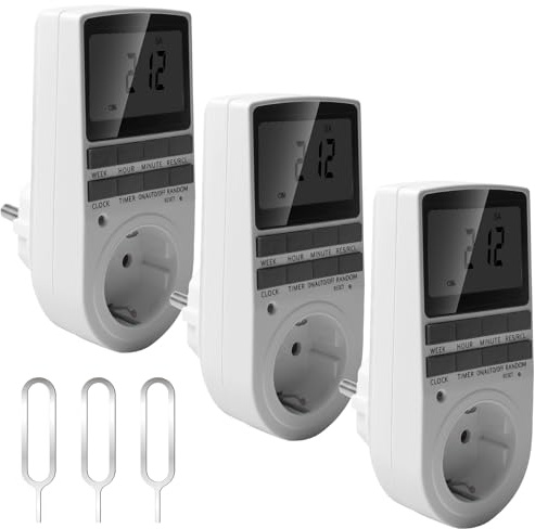 Behogan Lot de 3 prises programmables numériques, 3680 W, avec 10 programmes configurables, grand écran LCD, minuterie électrique, prise d'alimentation pour aquarium, pompe de piscine