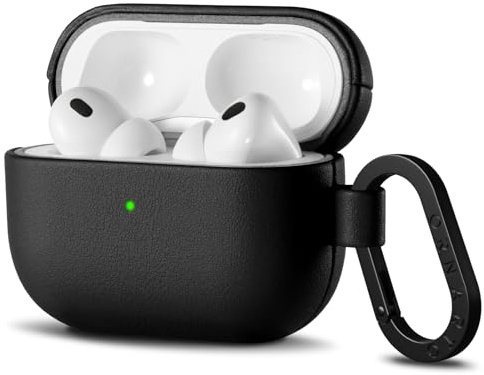 ORNARTO für AirPods Pro 3 Hülle Leder mit Karabiner, Schwarz | Lederhülle für AirPods Gen. Pro 3, LED sichtbar, gute Qualität, passt perfekt, Schöne Farbe