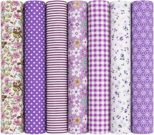 Yuiturt 7 Stück Baumwollstoff Stoffpaket 50 x 50 cm, Lila Stoff für Patchwork, Nähen, Quilten & Basteln, Stoffreste zum Nähen, Verschiedene Muster, Stoff Lila