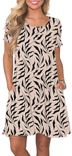 AUSELILY Women's Summer Short Sleeve Casual T-Shirt Dress with Pockets | Shift, A-line, Loose Swing Short Dress