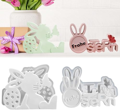 2 Stück Silikonformen Gießformen Ostern FORMVERSITY, Silikonformen Hase Osterhase Silikonform Kerzenhalter, Silikon Frühling 3D Ostereier Gießformen Kerzen Formen Silikon Schmetterling