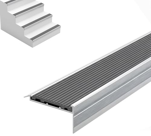 Aluminium Treppenkantenprofil 100 cm, Rutschfeste Treppenstufen-Schutzleiste, Selbstklebender Treppennosenschutz für Innen und Außen(4x2cm/1.57x0.79in)