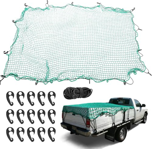 Cargo Net, 2.5m x 3.5m/8.2ft x 11.5ft Safety Cargo Netting, Trailer Cover Net, Cargo Net for Van Pickup Truck Bed with 15 PCS Hook, Heavy Duty Luggage Bungee Net for Car SUV Van Trailer Campervans