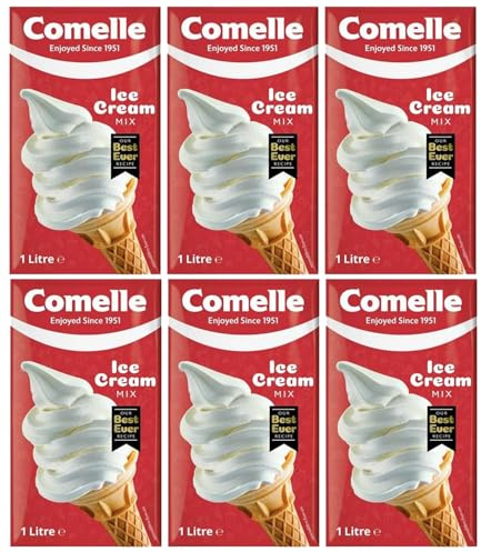 Comelle Vanilla Soft Serve Ice Cream Mix 1 Litre, Creamy Liquid Mix, Instant Ready to Freeze (Pack of 6, Total 6 Litres)