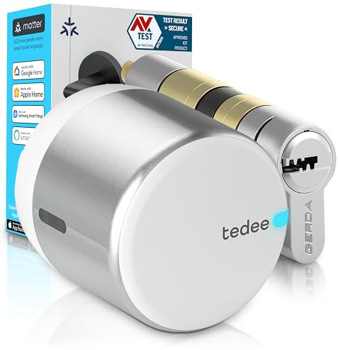 Tedee GO2 Alu Serrure Intelligente Connectée avec Cylindre EXXO Smart Bluetooth – Sécurité Classe 6, Entrée sans Clé, DIY | Verrouillage Automatique | Compatible Matter, Alexa, Google, Apple