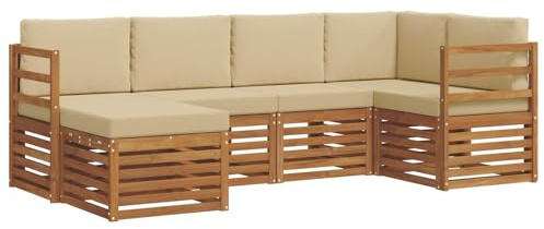 vidaXL Sofagarnituren 6 pcs Natur und Beige Massivholz Akazie, Gartenlounge, modernes Outdoor-Sofa, strapazierfähige Möbel, Terassenkomfort-Set