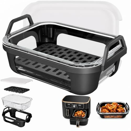 Glas Auflaufform Airfryer 4-tlg. – für Ninja FlexDrawer AF500EU & COSORI | Ninja Airfryer Zubehör – Dual Zone AF400EU/Double Stack XL SL400EU & COSORI TwinFry/ICONIC Dual – Deckel & Silikon-Grillrost