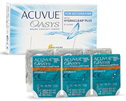 ACUVUE OASYS for Astigmatism Kontaktlinsen – 2-Wochen-Linsen für Tag und Nacht mit 1,75 dpt, Cyl -2,25, Ach 10 und BC 8.6 – UV Schutz, Austrocknungsschutz und Komfortables Tragegefühl – 6 Linsen
