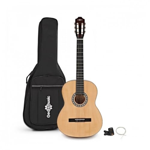 Classical Guitar Pack by Gear4music | Great value bundle with guitar, gig bag, tuner and strings, durable laminate body, rich tone for practice and progress