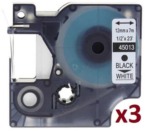 Cartridges Kingdom 3 Schriftband Kassetten kompatibel für Dymo D1 45013 12mm x 7m schwarz auf weiß