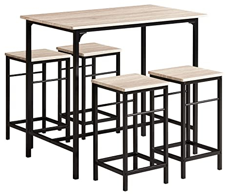 SoBuy Set de 1 Table + 4 Tabourets, Ensemble Table de Bar Bistrot + 4 Tabourets, Table Mange-Debout, Table Haute Cuisine, pour Salle à Manger, Cuisine, Salon, Blacon, Naturel, OGT11-N