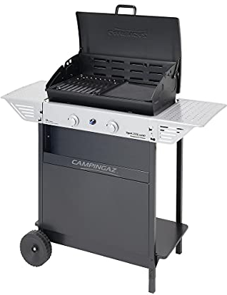 Campingaz Xpert 200 L Vario Barbacoa Gas, BBQ gas con 2 quemadores, 7.1kW de portencia, Parrila y Plancha de acero esmaltado , 2 Mesas laterales y Carro de acero